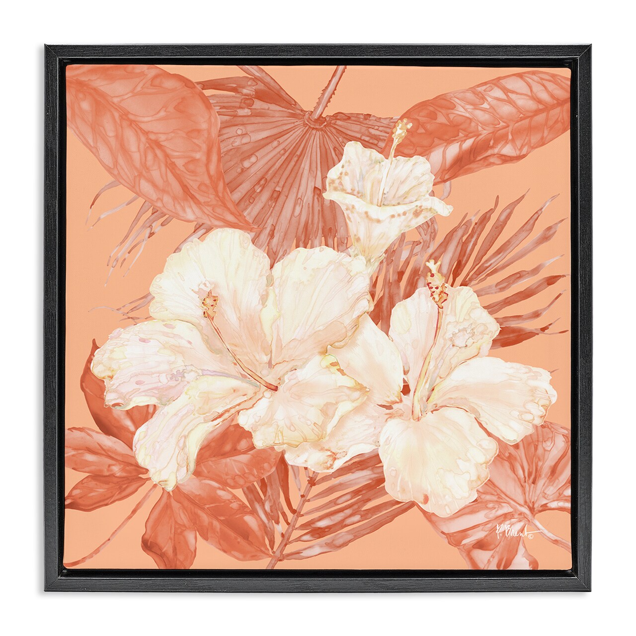 Stupell Industries Hibiscus & Palm Bundle Floater Framed Canvas Wall Art Design by Paul Brent